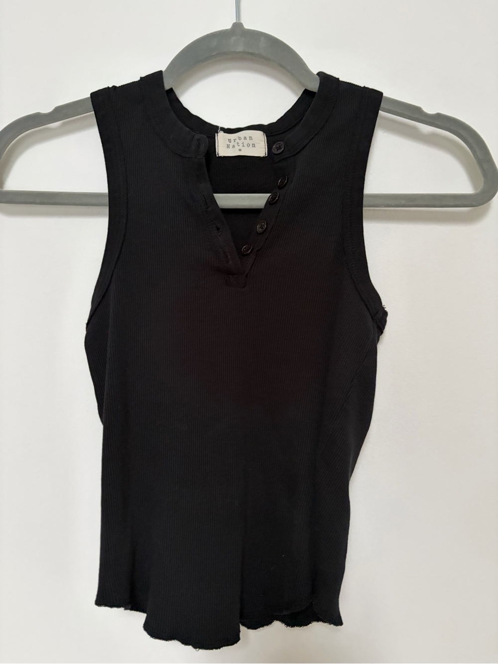 Urban Nation Black Ribbed Crop Button Henley Tank Top Medium